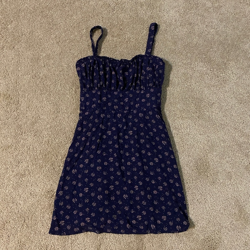 Blue dress with pink flower details